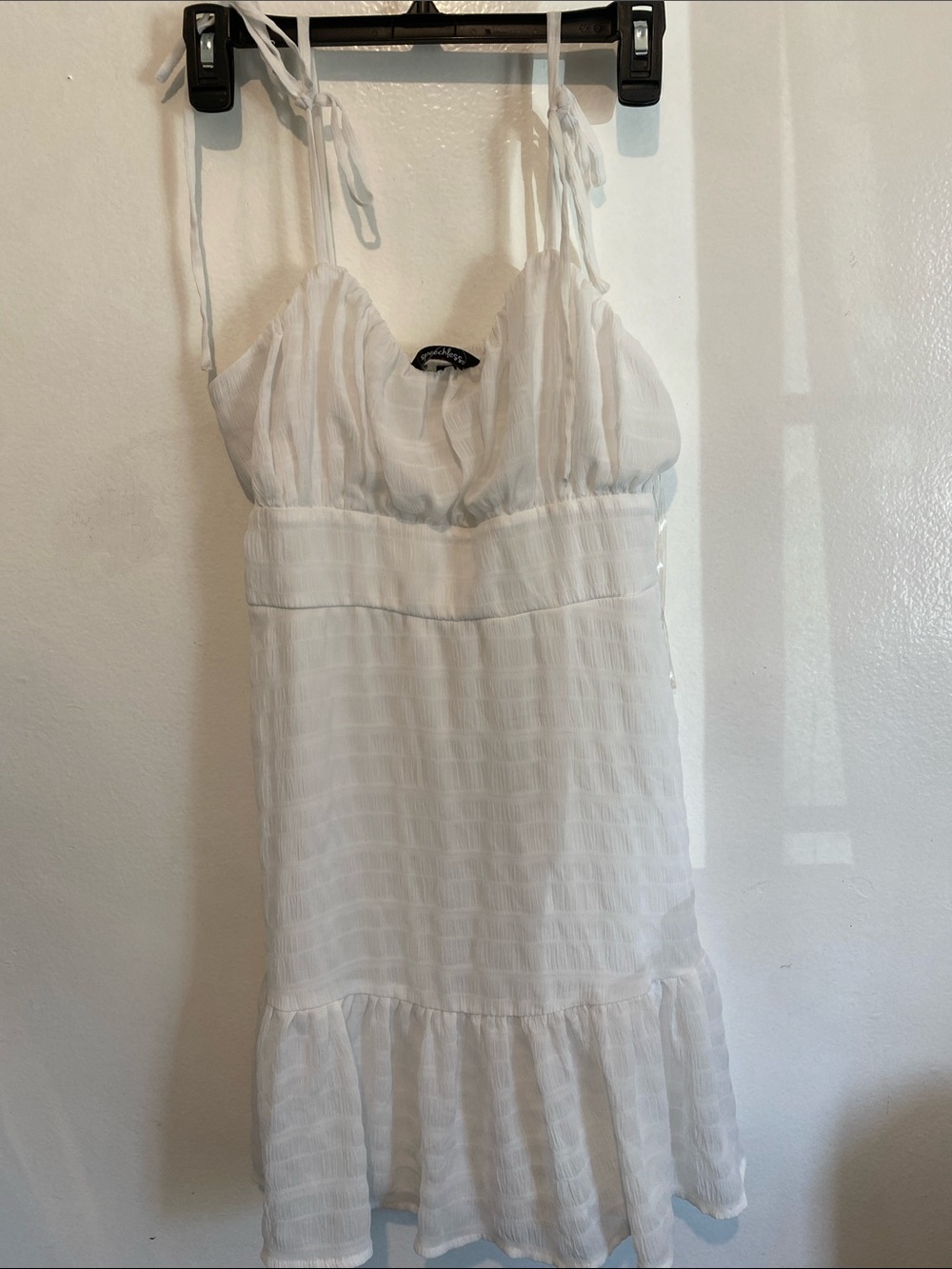 Speechless White Tie-Shoulder Ruffle-Hem Sundress